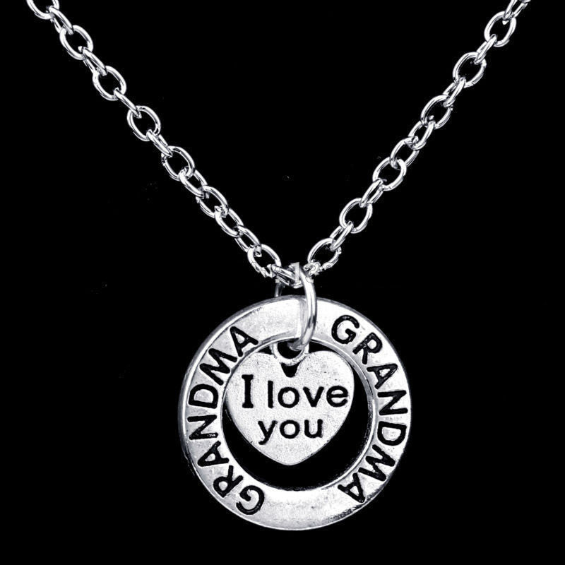 I Love You Grandma Heart Pendant Necklace 