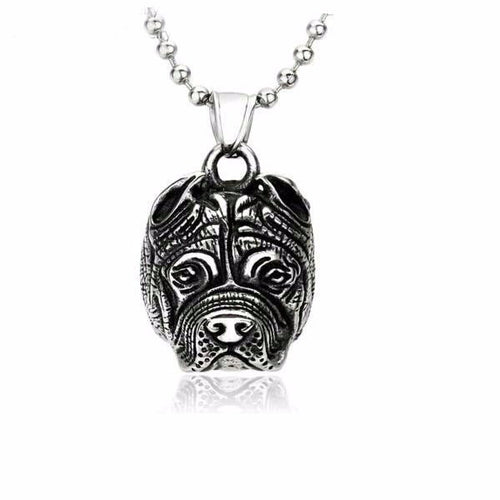 STAINLESS STEEL PITBULL BULLDOG PENDANT NECKLACE