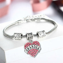 Grandma Crystal Heart Pendant Charm Bracelet 