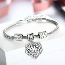 Grandma Crystal Heart Pendant Charm Bracelet 