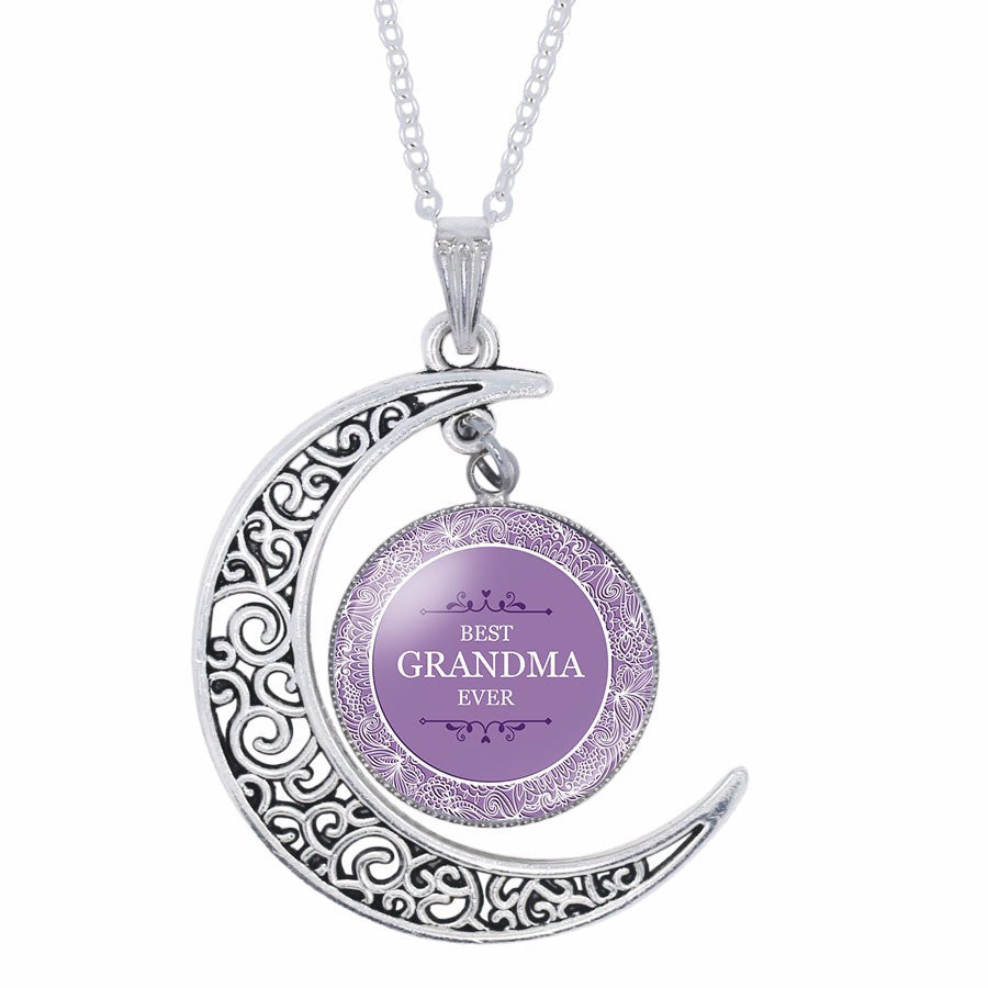 Grandma Glass Moon Pendant Necklace