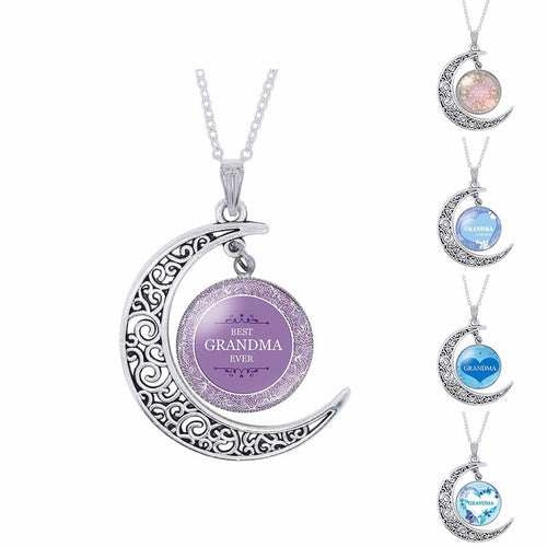 Grandma Glass Moon Pendant Necklace